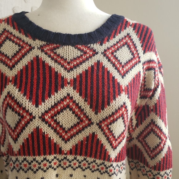 Winter Jaquard Red Blue and Cream Sweater - Picture 2 of 12